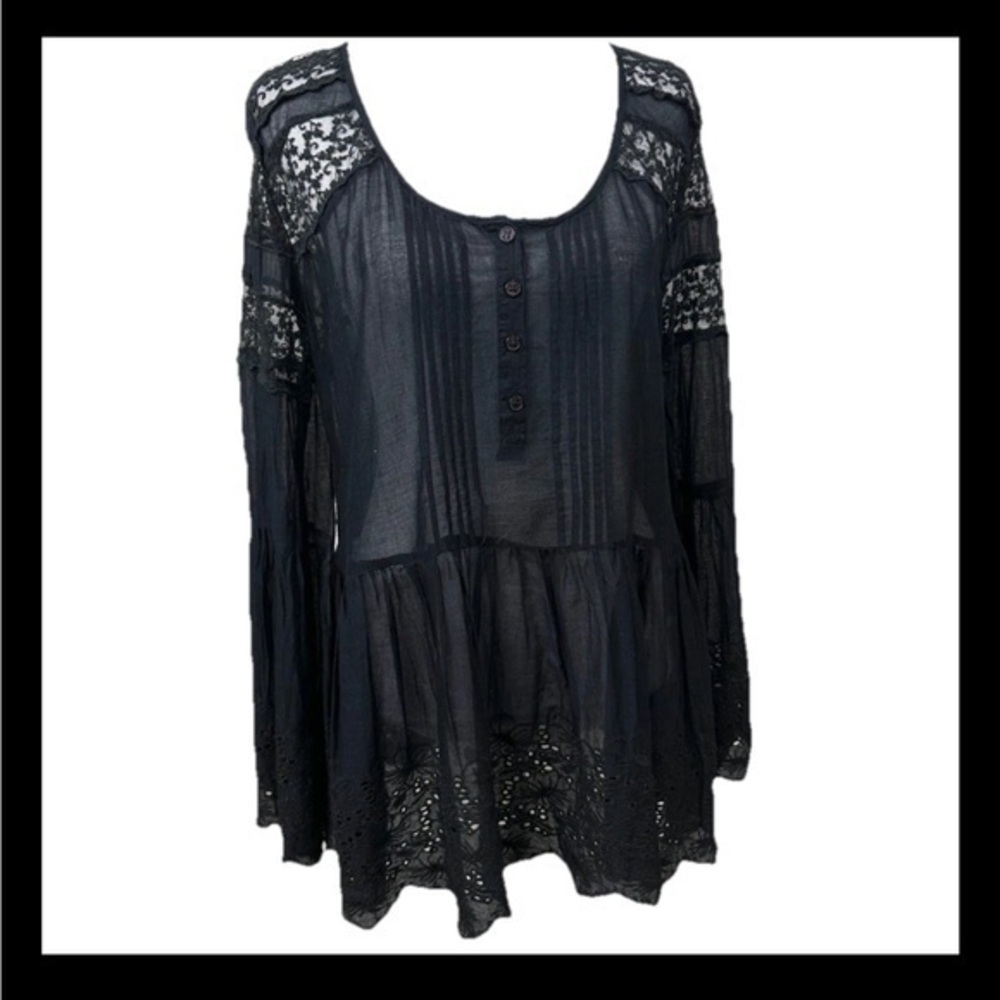 Antica Sartoria Women's Black Lace Top Coverup Beach Vacation Travel - Small